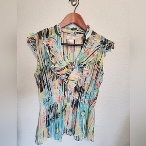 Multi colored Ruffle Collar Tank Top
